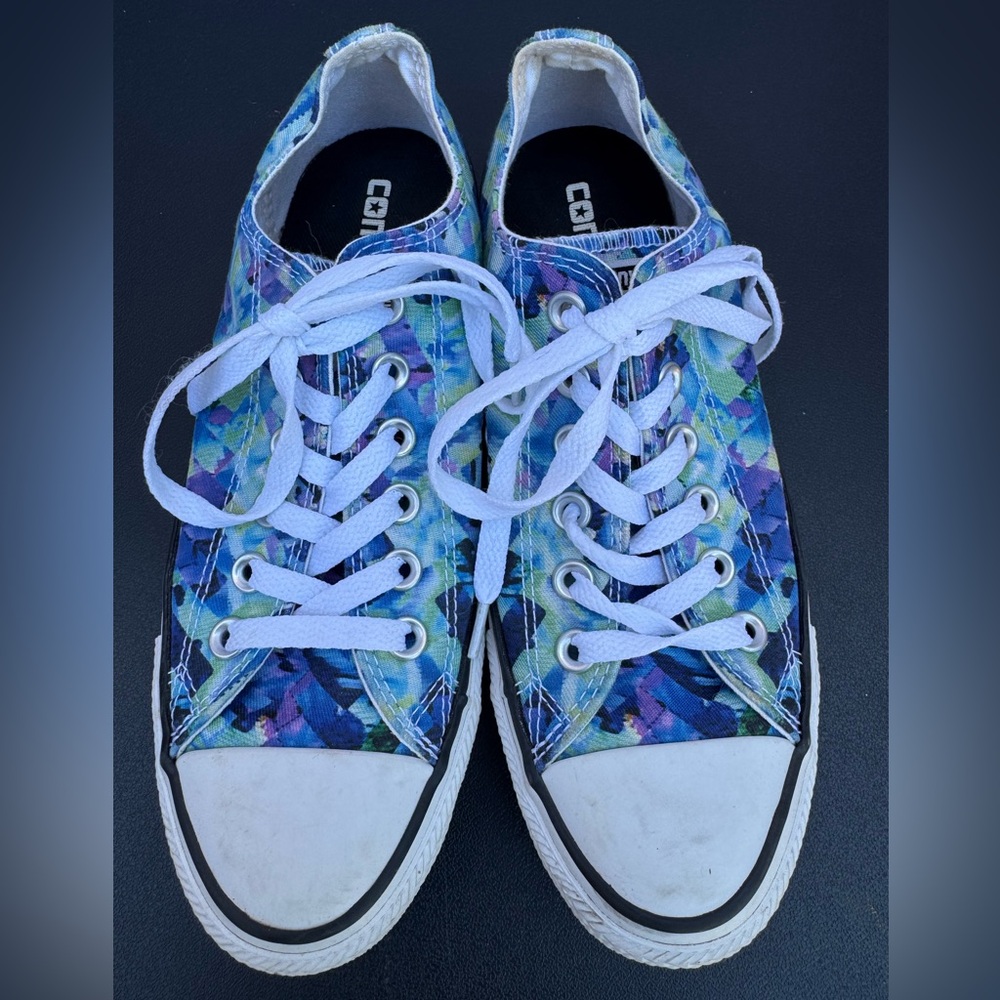 Converse Multi-Colored Blue Green Geometric Retro Eclectic Y2K Sneakers Size 7 - Picture 9 of 9